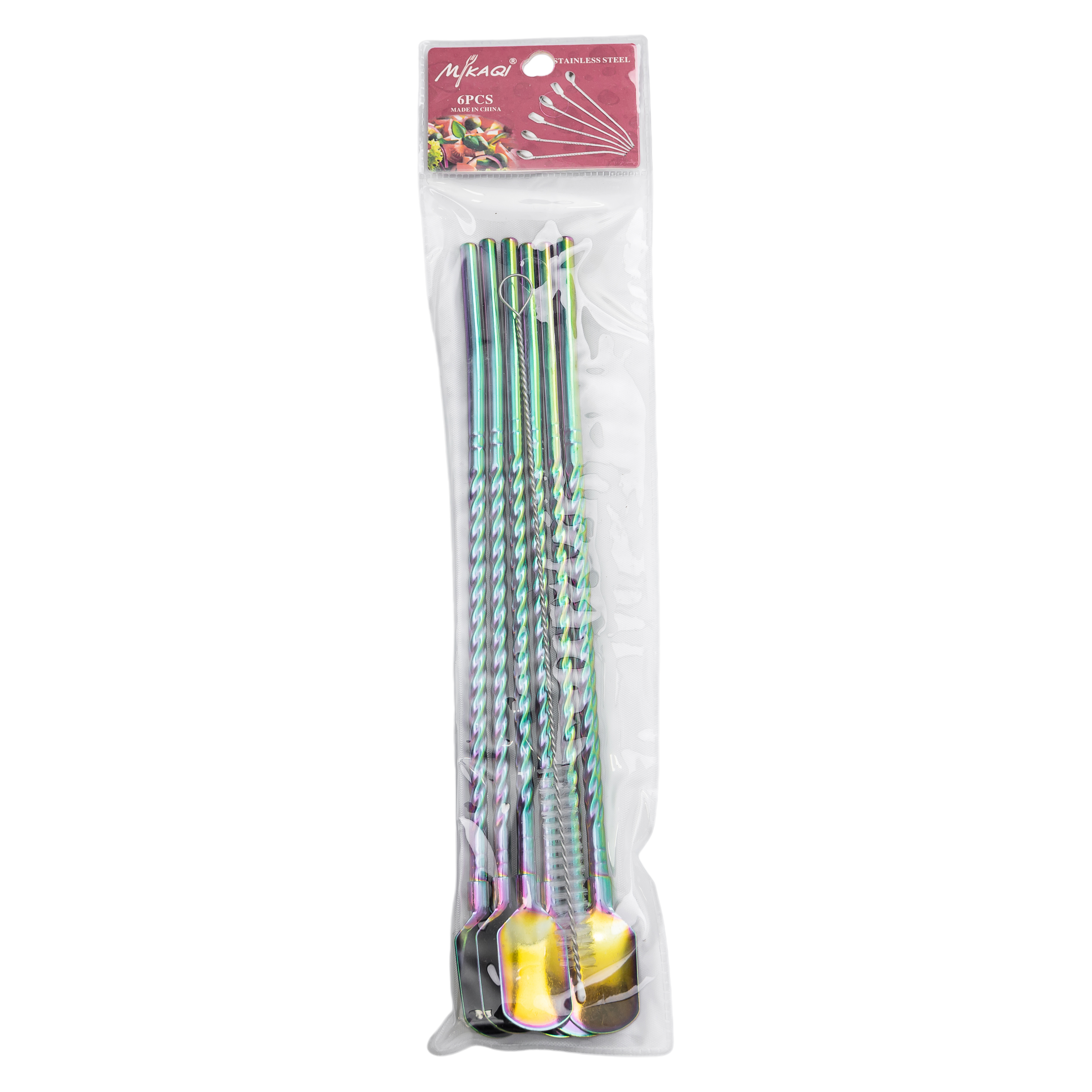Набор соломинок-ложек многоразовых 6 штук из нержавеющей стали, зеленый Набор соломинок-ложек многоразовых 6 штук из нержавеющей стали, зеленый