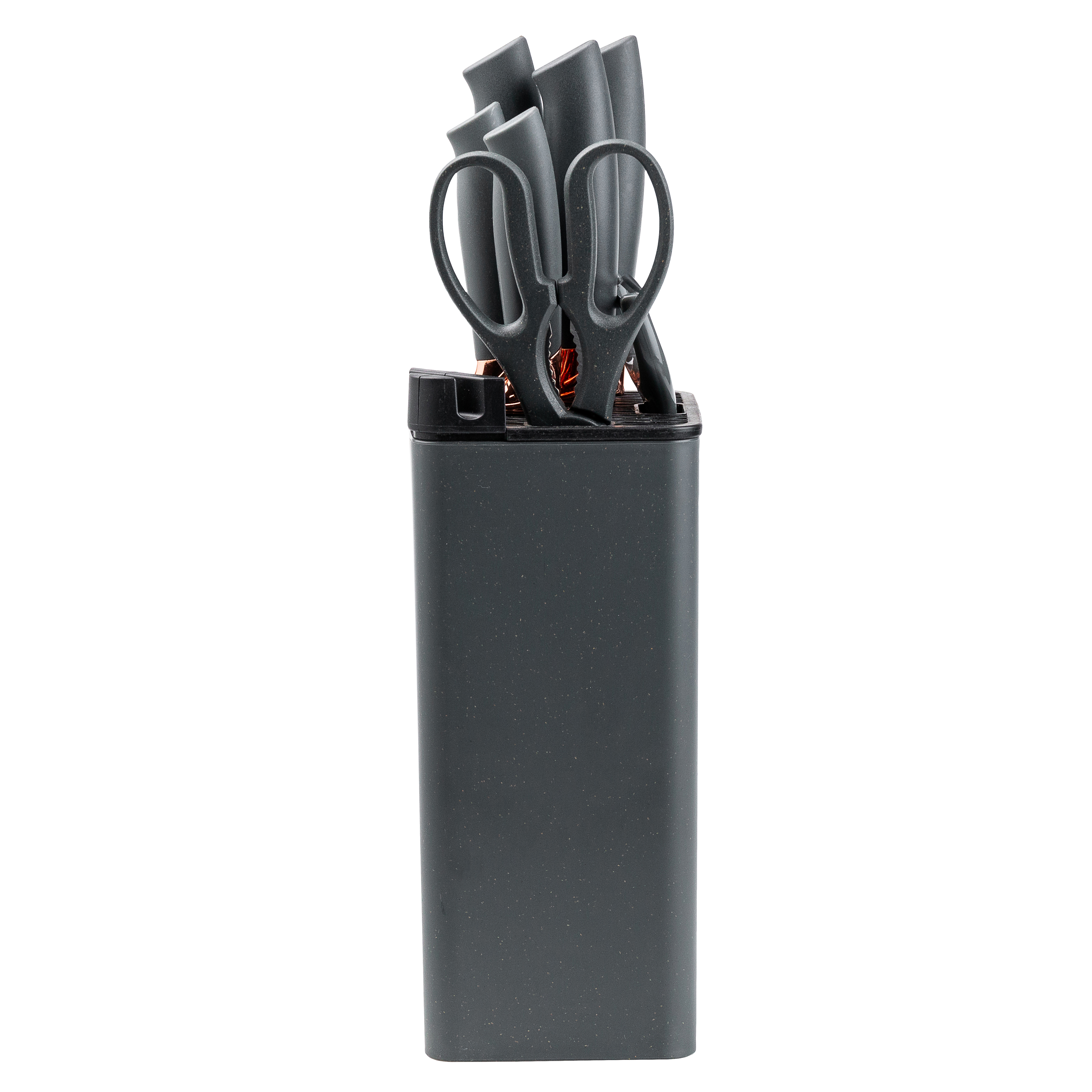 Набор кухонных ножей на подставке с точилом 7 предметов, серый Набор кухонных ножей на подставке с точилом 7 предметов, серый