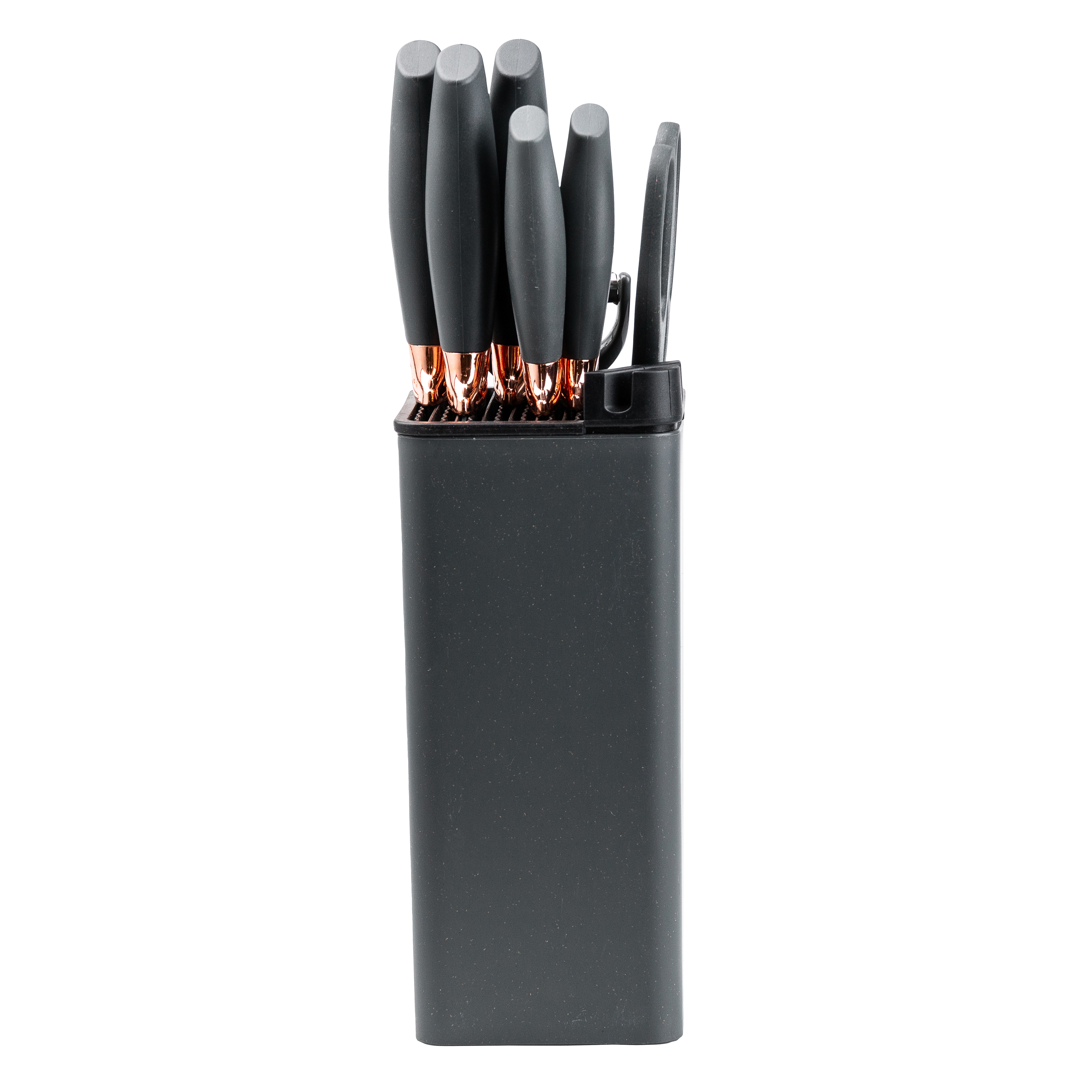 Набор кухонных ножей на подставке с точилом 7 предметов, серый Набор кухонных ножей на подставке с точилом 7 предметов, серый