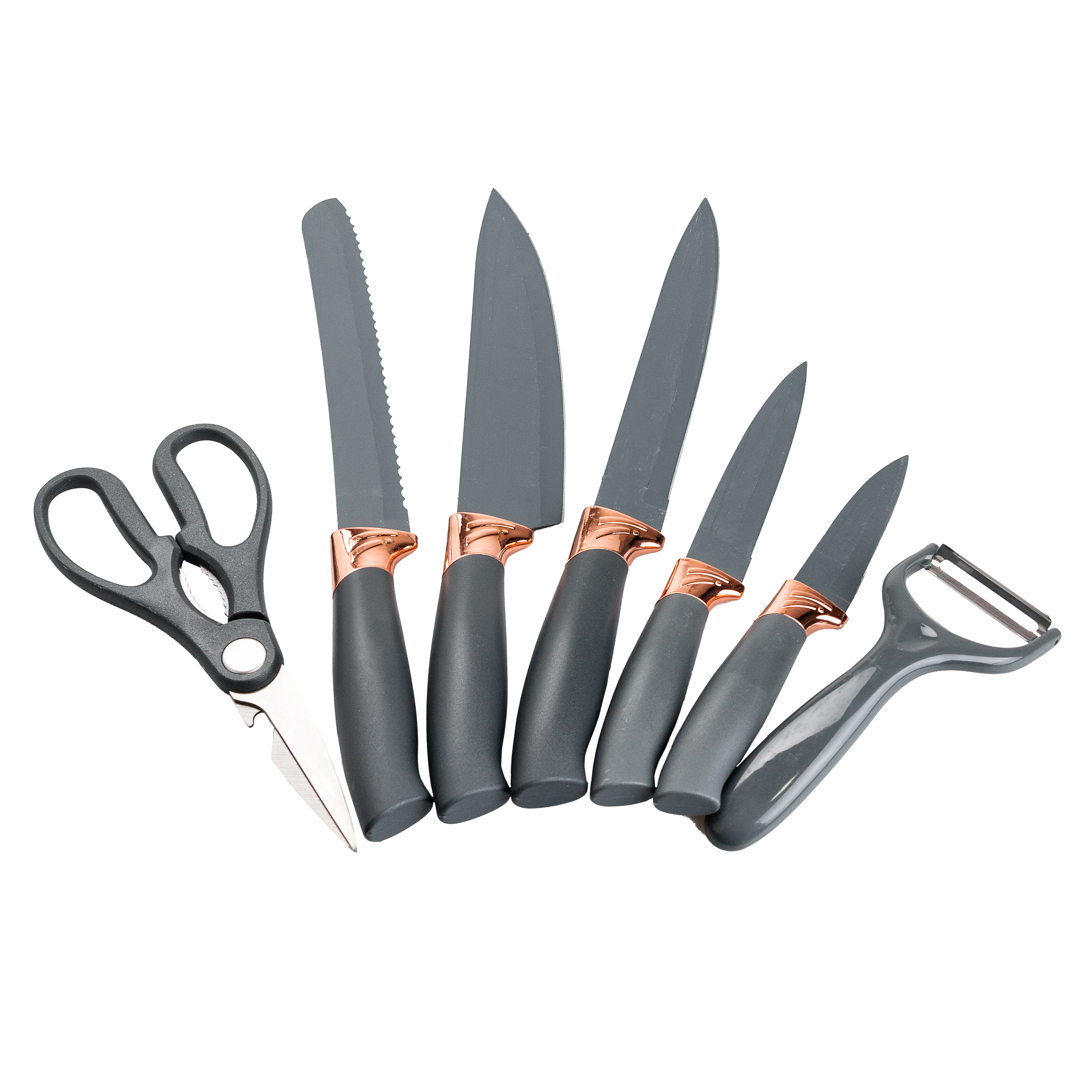 Набор кухонных ножей на подставке с точилом 7 предметов, серый Набор кухонных ножей на подставке с точилом 7 предметов, серый