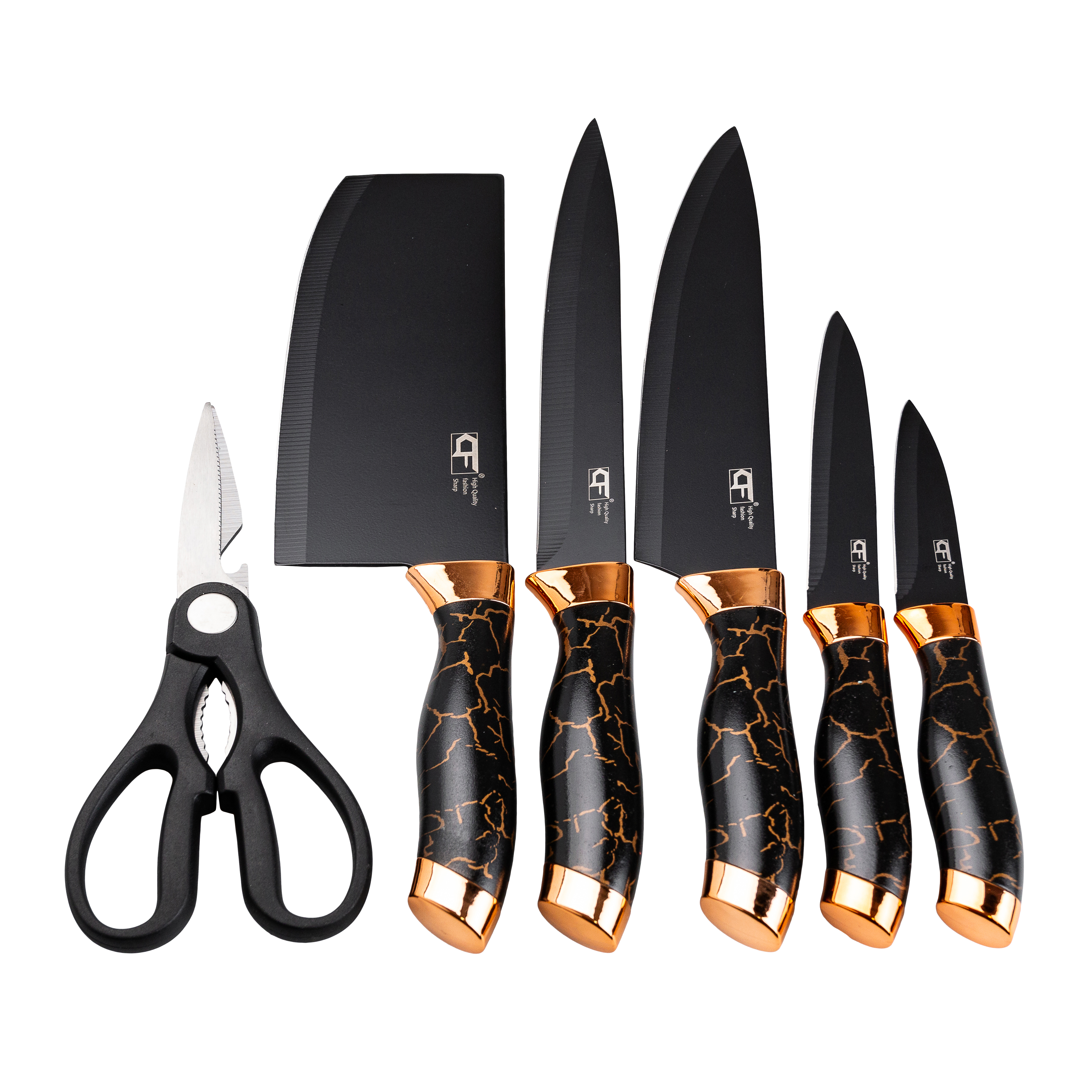 Набор кухонных ножей на подставке с точилом Kitchen Knives 6 предметов, черный Набор кухонных ножей на подставке с точилом Kitchen Knives 6 предметов, черный