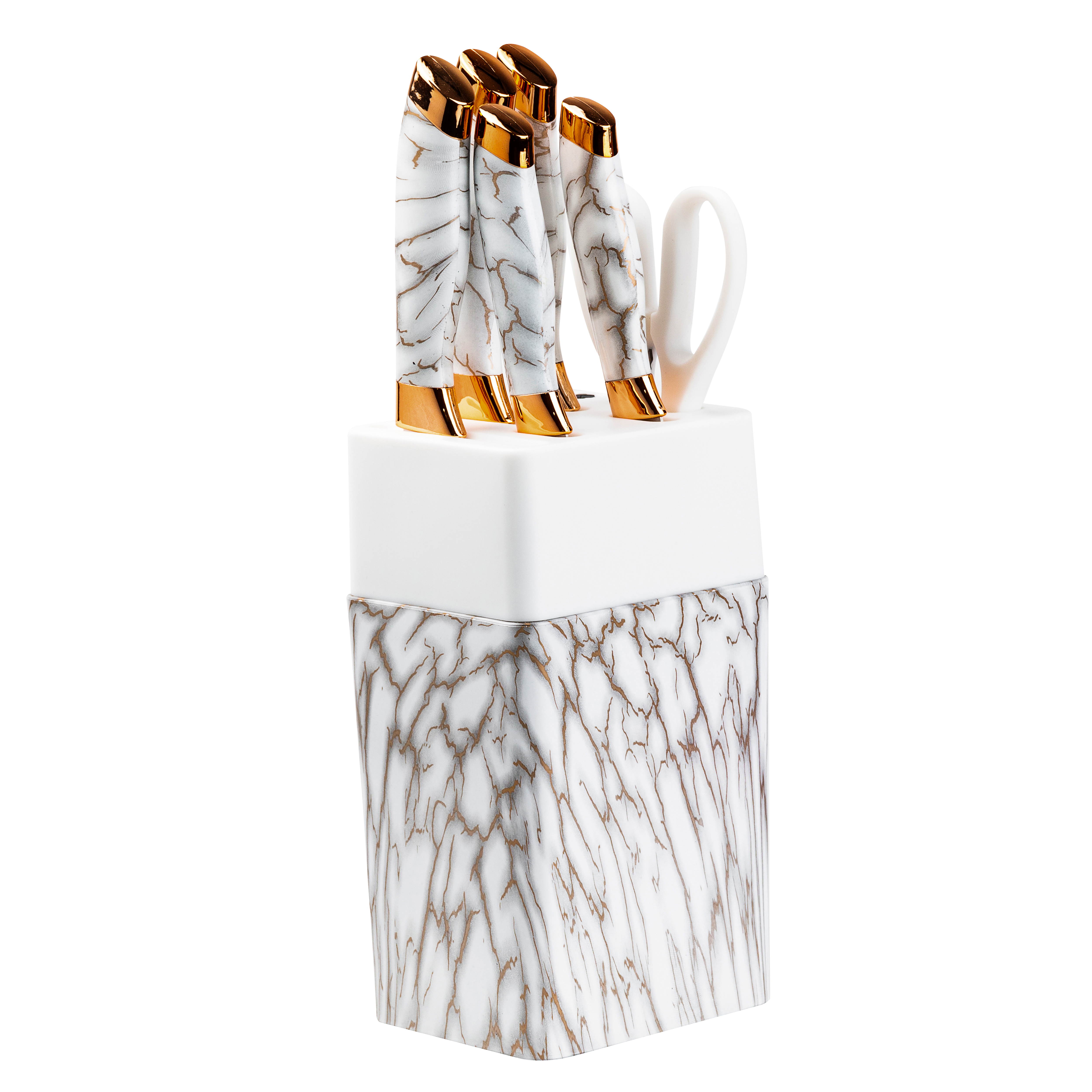 Набор кухонных ножей на подставке с точилом Kitchen Knives 6 предметов, белый Набор кухонных ножей на подставке с точилом Kitchen Knives 6 предметов, белый