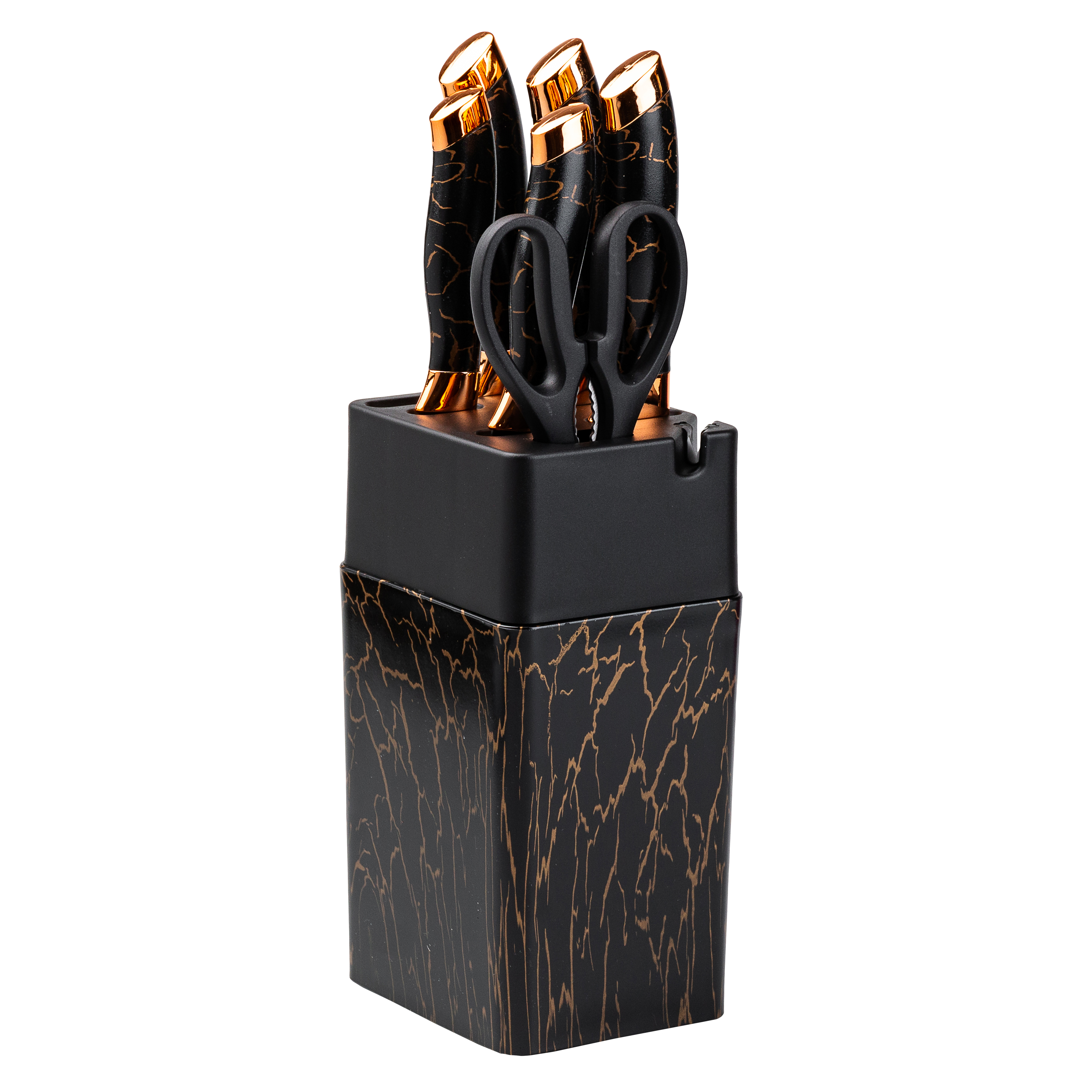 Набор кухонных ножей на подставке с точилом Kitchen Knives 6 предметов, черный Набор кухонных ножей на подставке с точилом Kitchen Knives 6 предметов, черный