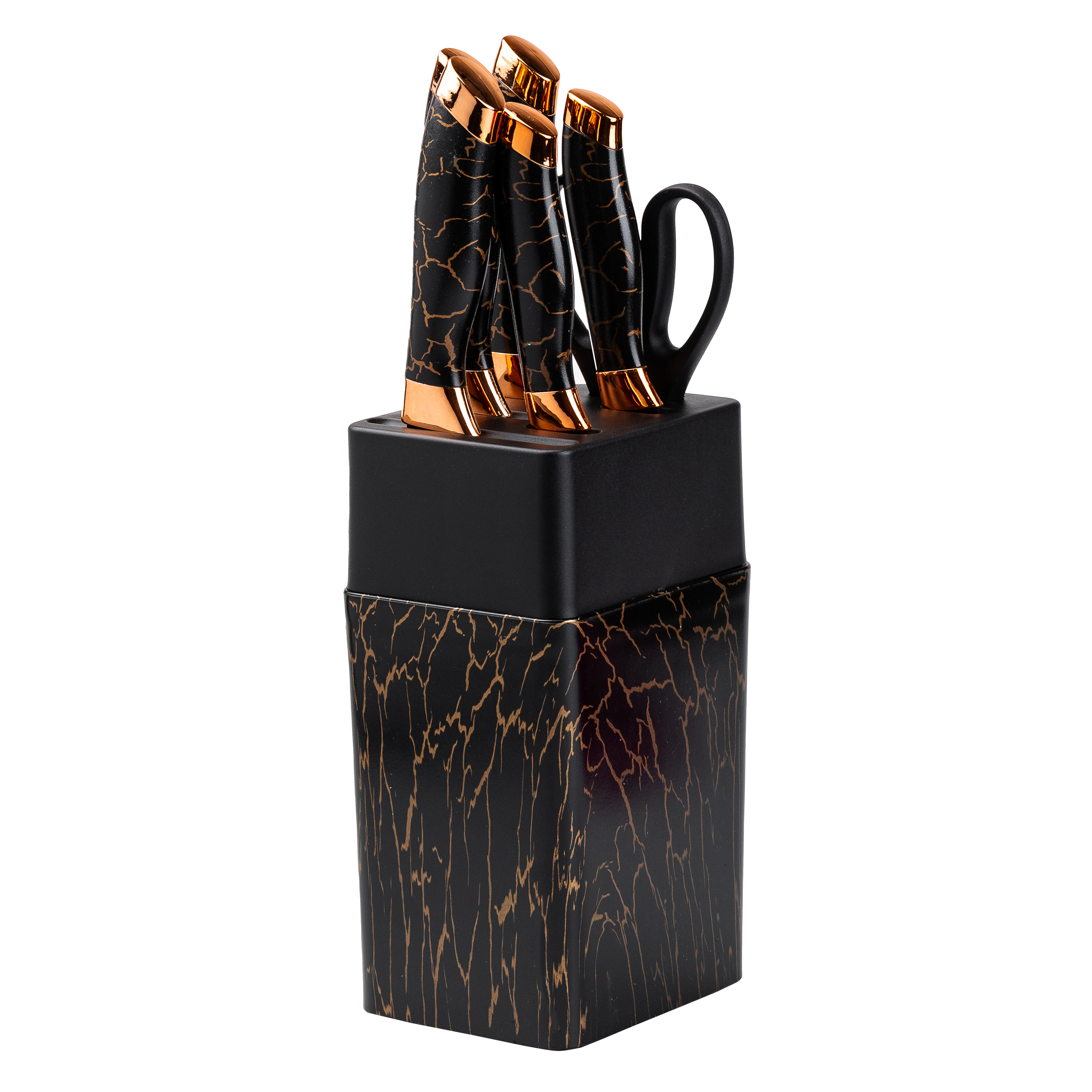 Набор кухонных ножей на подставке с точилом Kitchen Knives 6 предметов, черный Набор кухонных ножей на подставке с точилом Kitchen Knives 6 предметов, черный