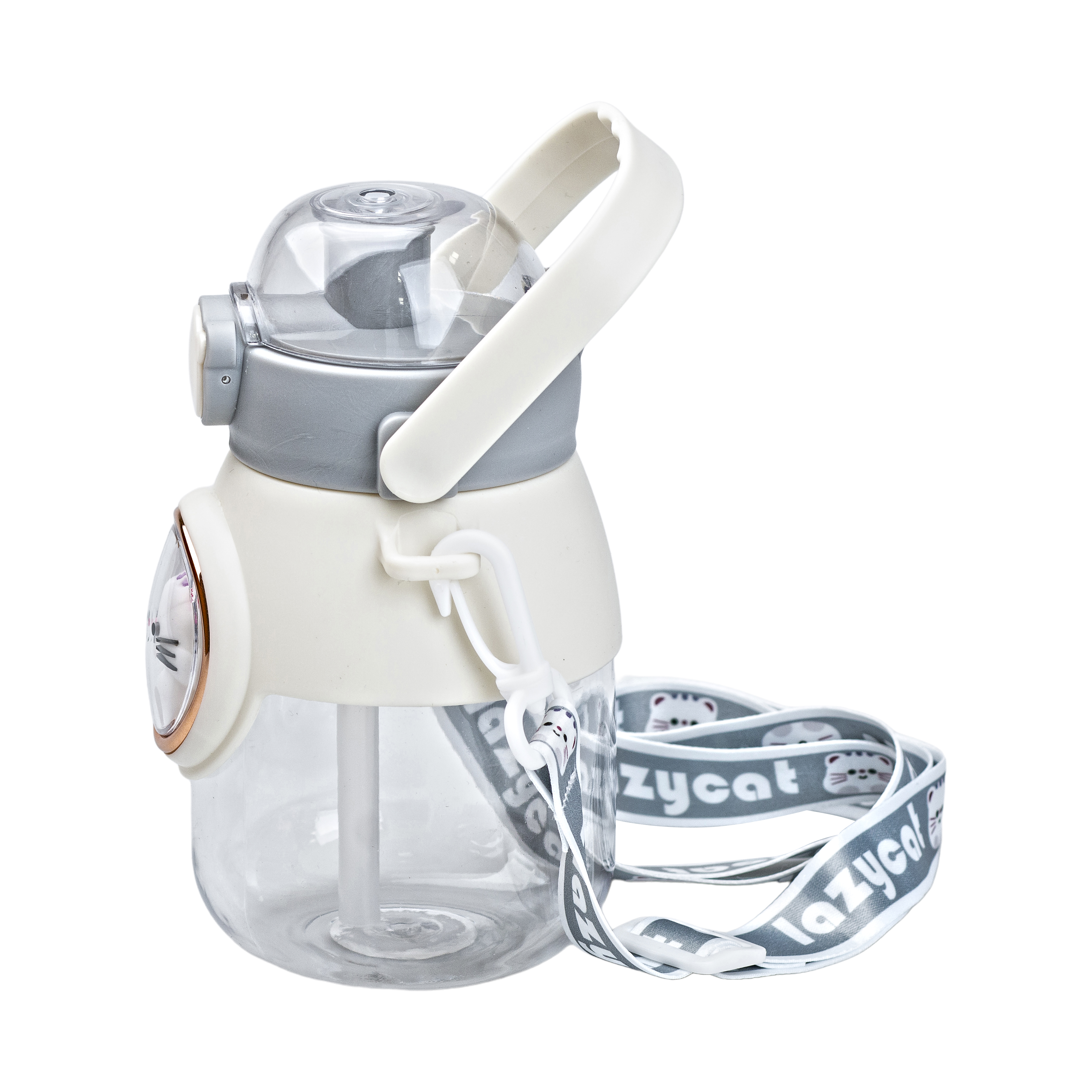 Бутылка для воды детская 820 мл с ручкой и ремешком, серый Бутылка для воды детская 820 мл с ручкой и ремешком, серый