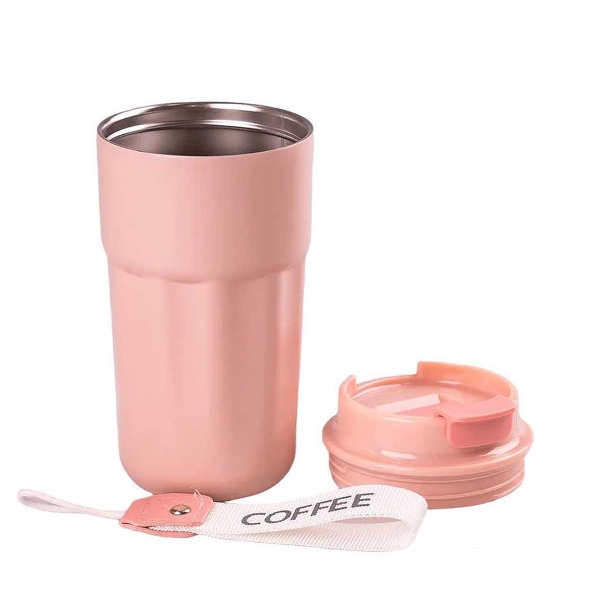 Термокружка 450 мл с защелкой и колбой из нержавеющей стали, розовый Термокружка 450 мл с защелкой и колбой из нержавеющей стали, розовый