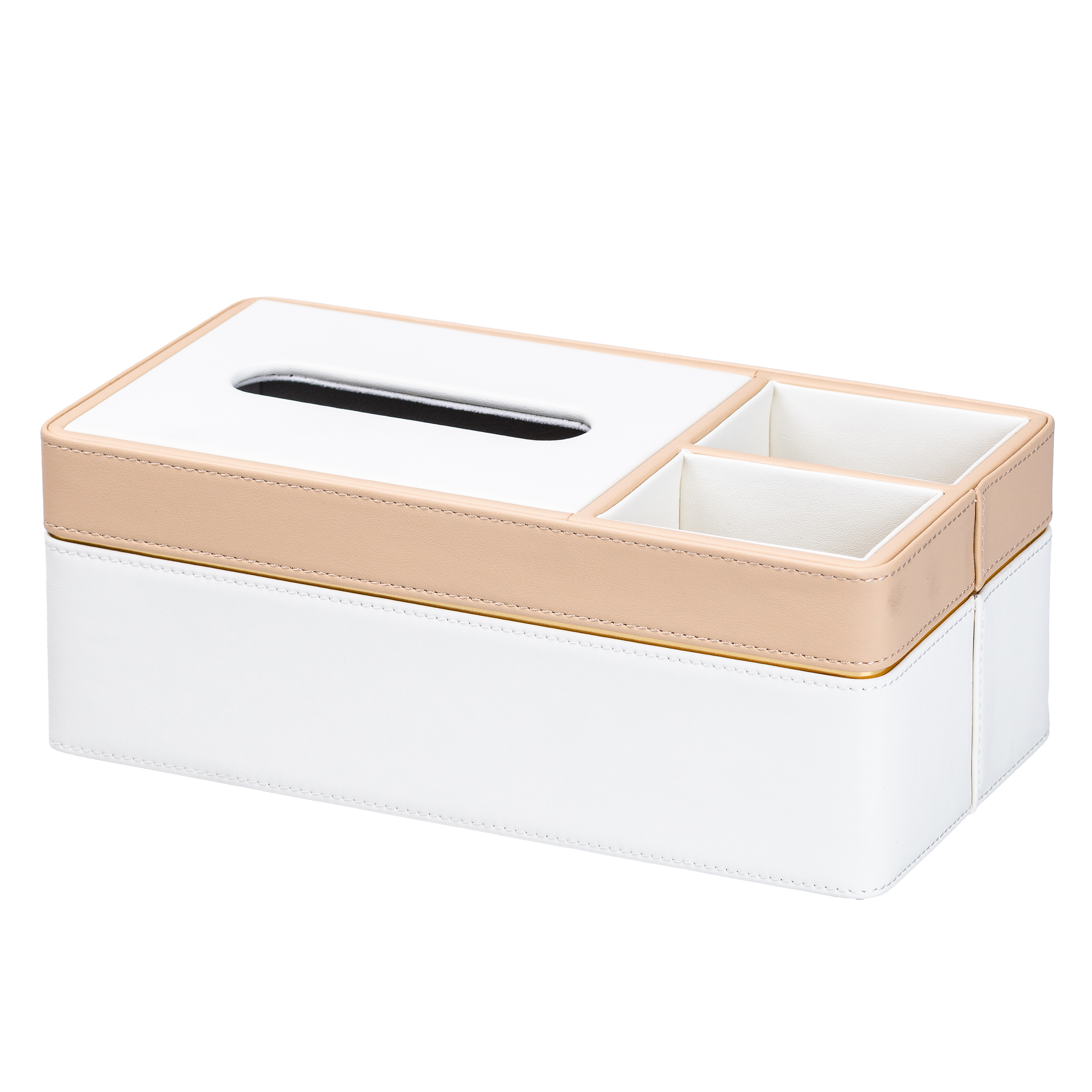 Салфетница-органайзер из эко-кожи 3 отделения, белый с бежевым Салфетница-органайзер из эко-кожи 3 отделения, белый с бежевым