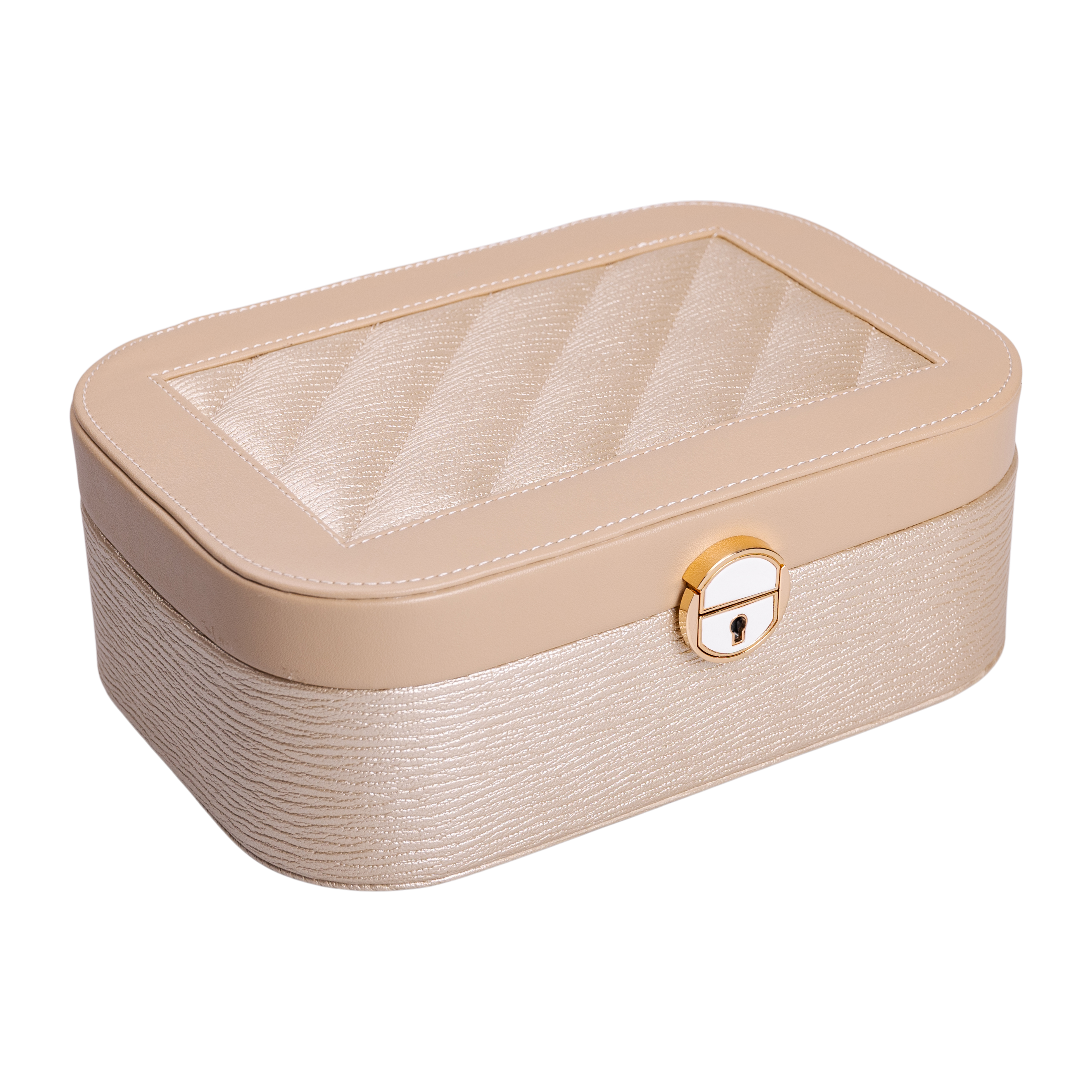 Скринька-органайзер для прикрас з екошкіри із замком 26х18х9,5 см, бежевий Скринька-органайзер для прикрас з екошкіри із замком 26х18х9,5 см, бежевий
