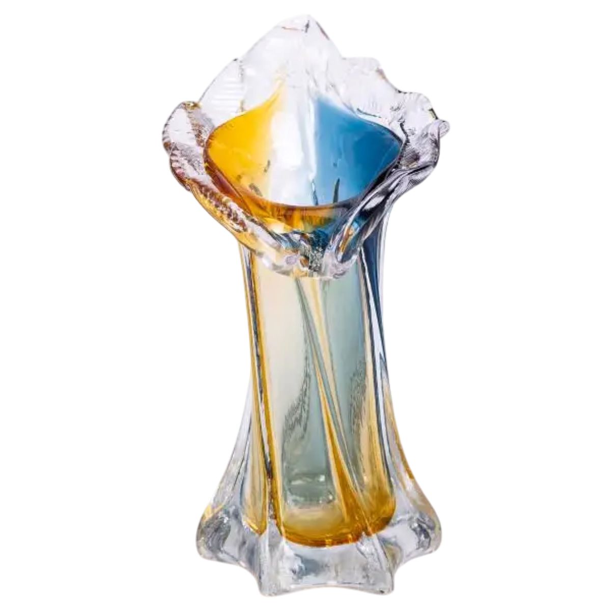 Ваза ручной работы Crystal Coast стеклянная 22 см, желто-синий Ваза ручной работы Crystal Coast стеклянная 22 см, желто-синий