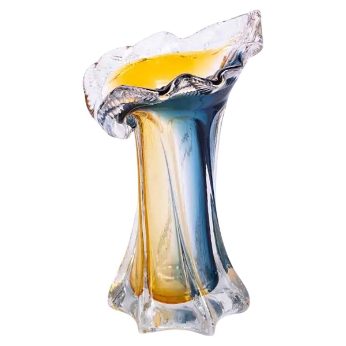 Ваза ручной работы Crystal Coast стеклянная 22 см, желто-синий Ваза ручной работы Crystal Coast стеклянная 22 см, желто-синий