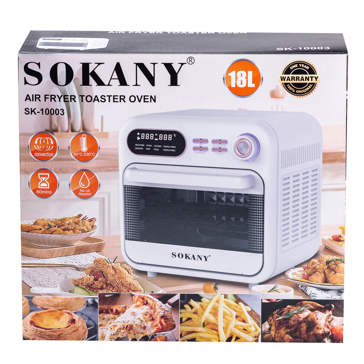 Духовка электрическая настольная Sokany SK-10003 объемом 18 литров с таймером, белый Духовка электрическая настольная Sokany SK-10003 объемом 18 литров с таймером, белый