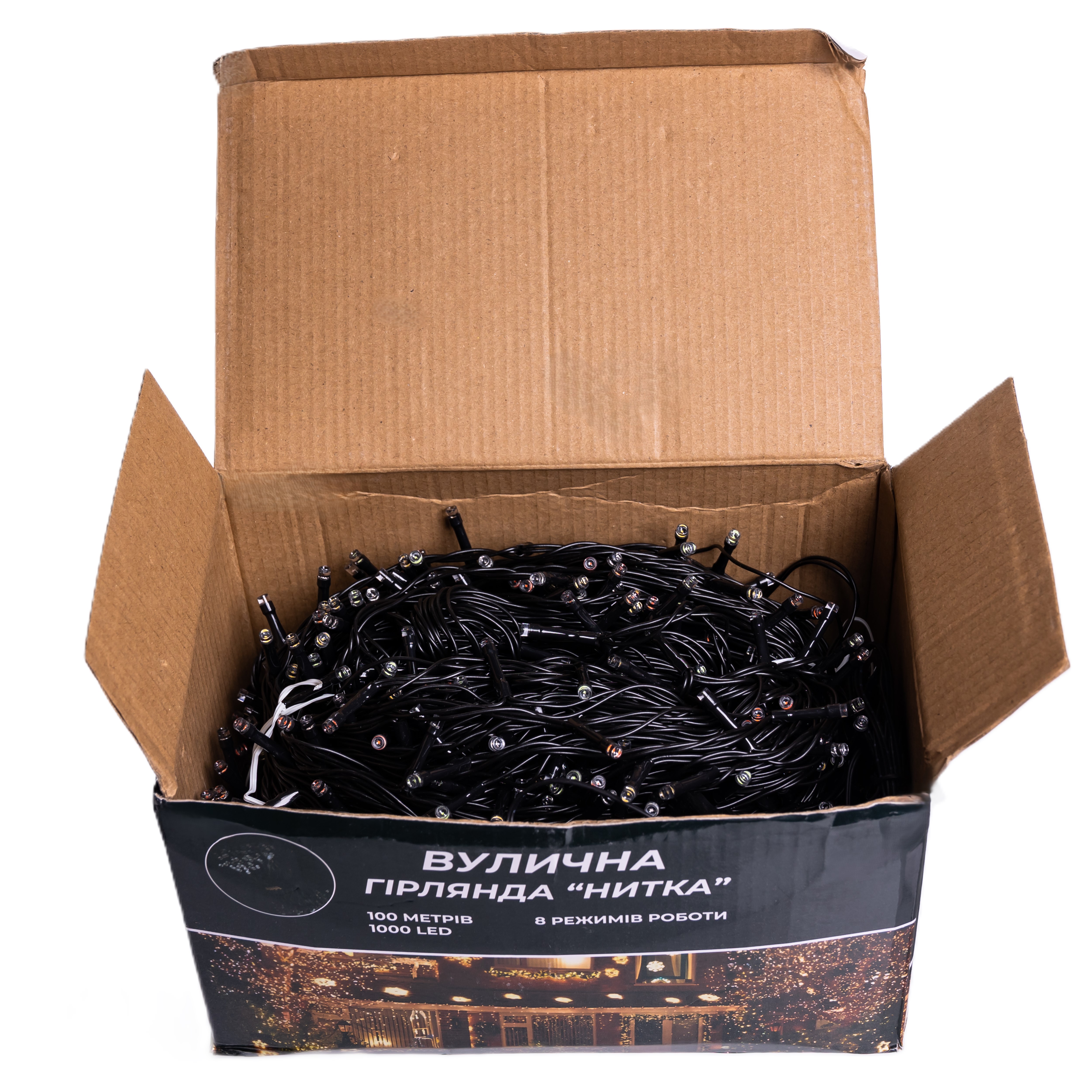 Гірлянда Нитка вулична 1000 LED 100 м на сонячній батареї чорна, синій Гірлянда Нитка вулична 1000 LED 100 м на сонячній батареї чорна, синій