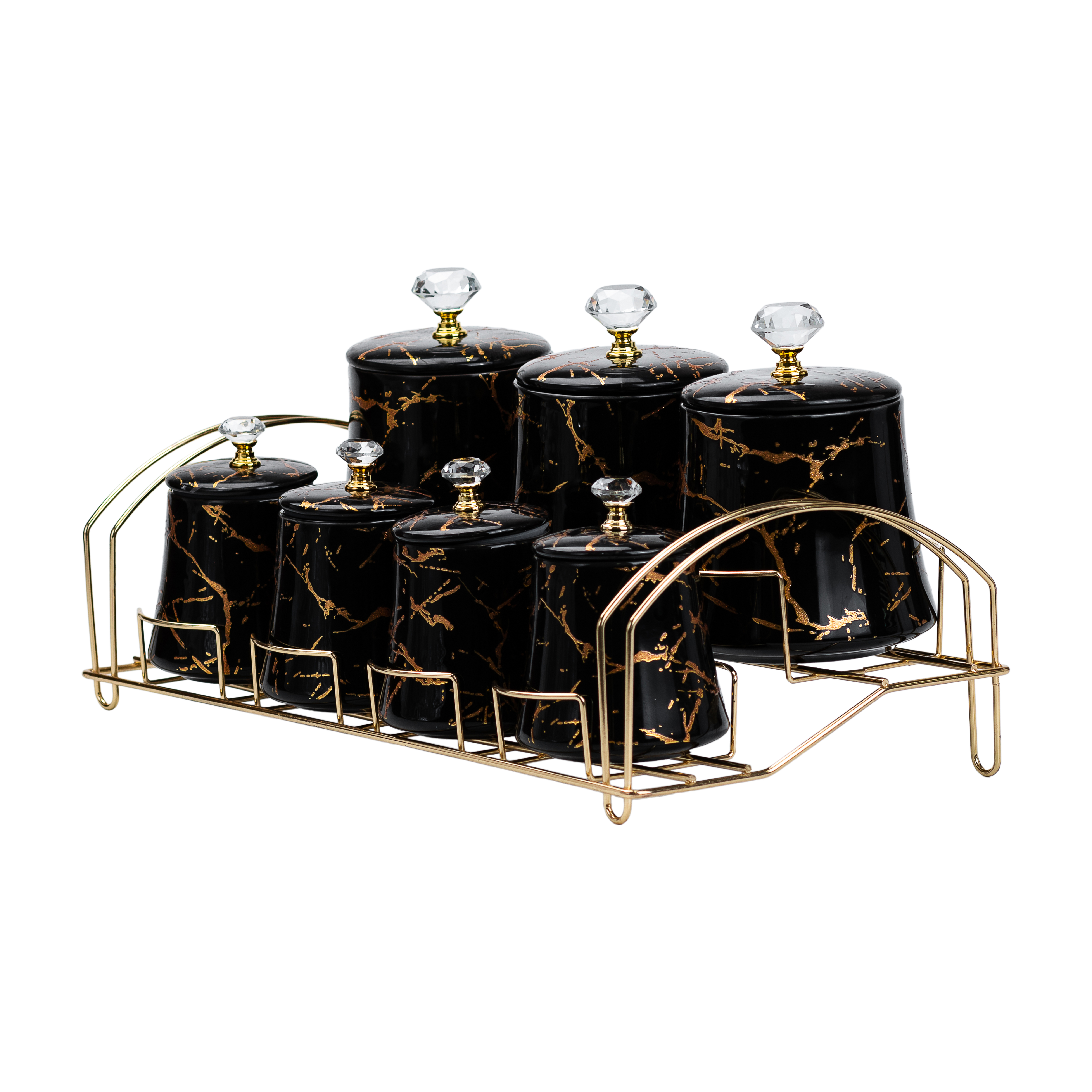 Набір баночок для сипучих продуктів 600/250 мл на металевій підставці Набір баночок для сипучих продуктів 600/250 мл на металевій підставці