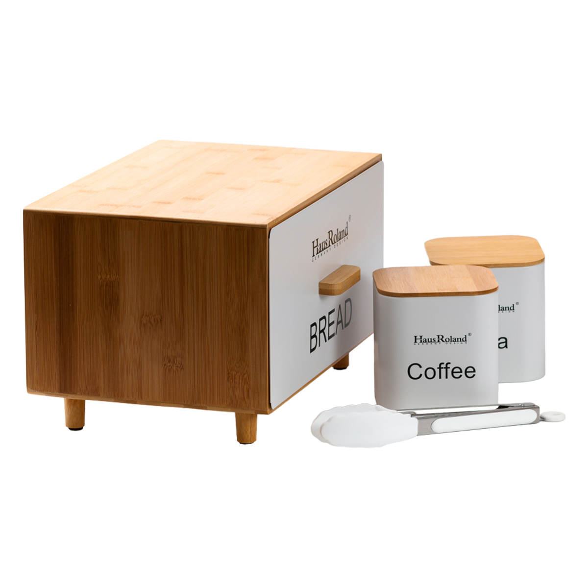 Набір для зберігання продуктів Haus Roland 4 штуки з бамбука, білий Набір для зберігання продуктів Haus Roland 4 штуки з бамбука, білий
