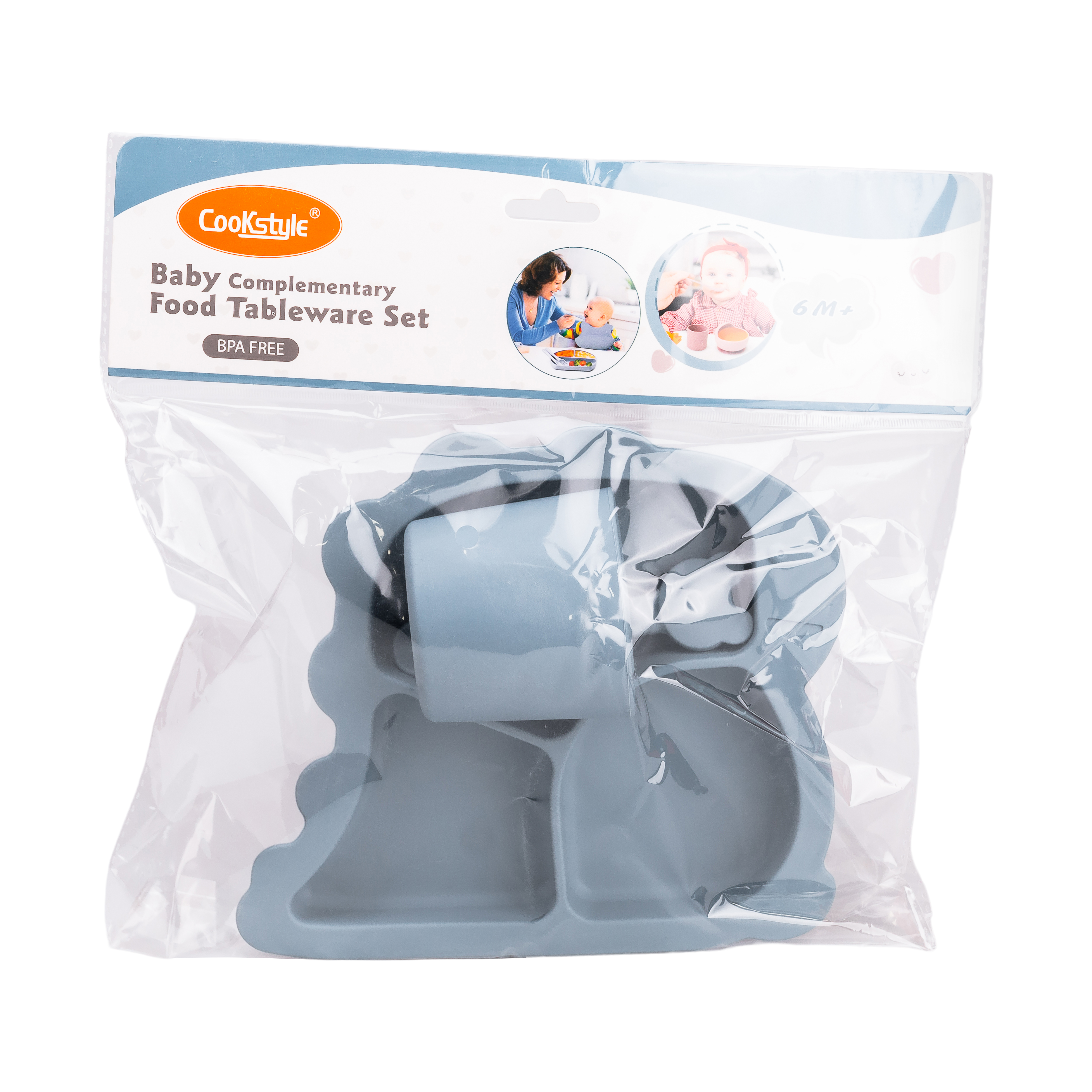 Набір силіконового посуду для дітей Динозавр 3 предмети, темно-синій Набір силіконового посуду для дітей Динозавр 3 предмети, темно-синій