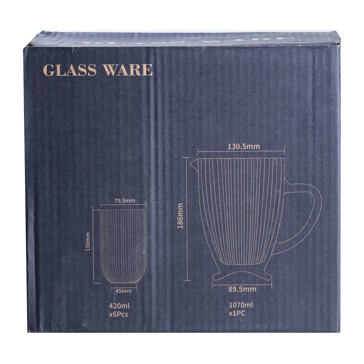 Набор кувшин со стаканами 6 штук из толстого стекла, серый Набор кувшин со стаканами 6 штук из толстого стекла, серый