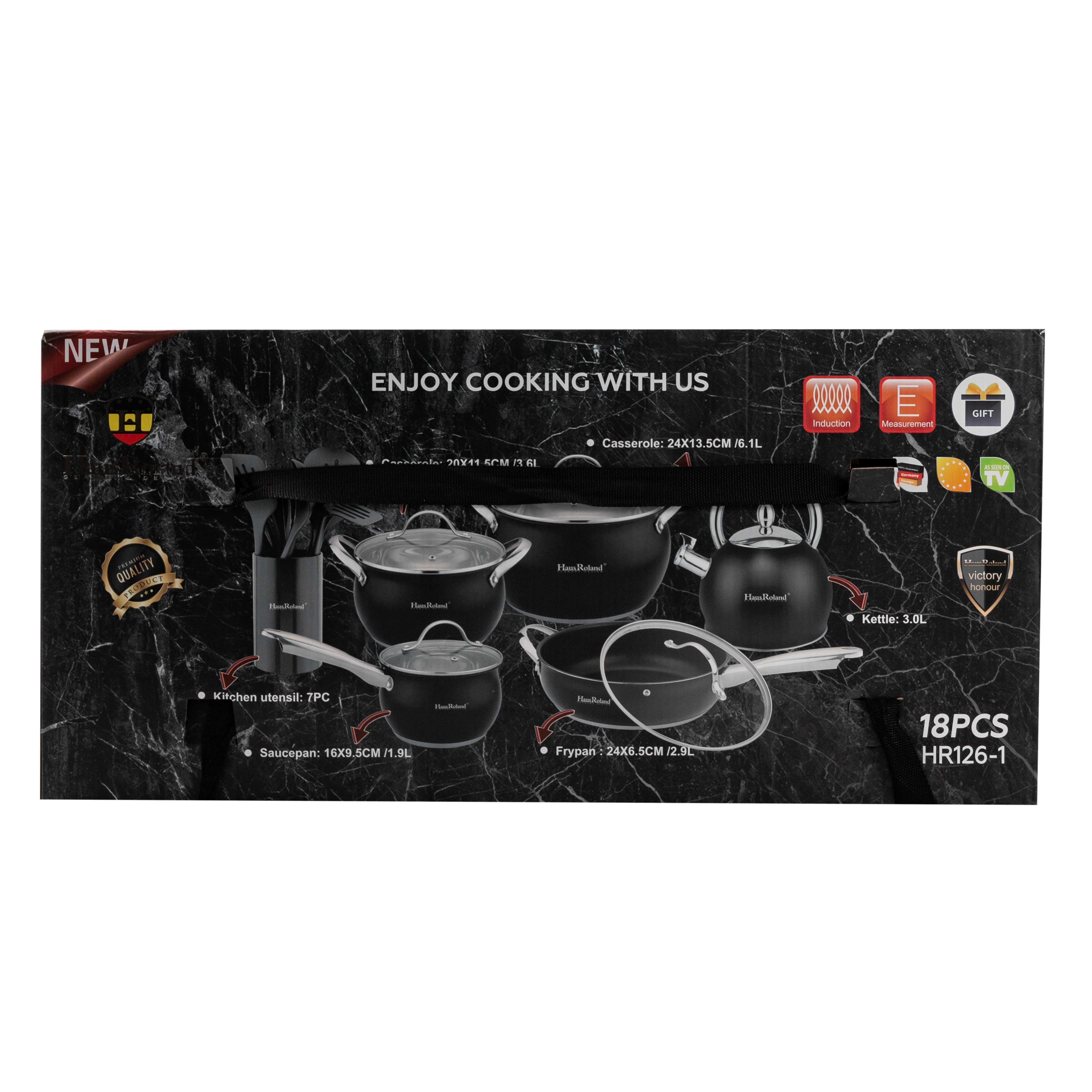 Набір посуду Haus Roland з антипригарним покриттям 12 предметів, чорний Набір посуду Haus Roland з антипригарним покриттям 12 предметів, чорний