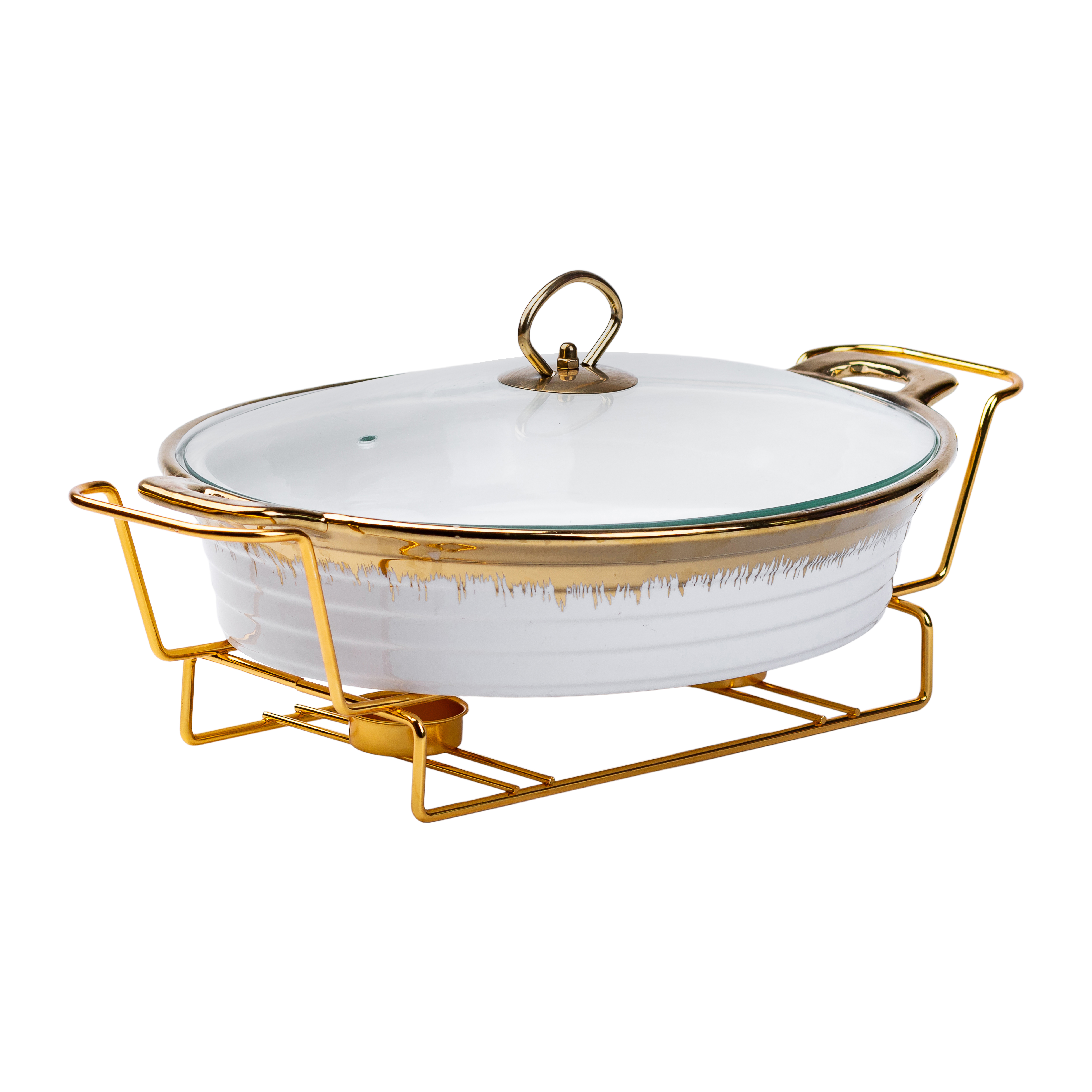 Мармитница фарфоровая 2 л овальная на подставке с подогревом, белый Мармитница фарфоровая 2 л овальная на подставке с подогревом, белый