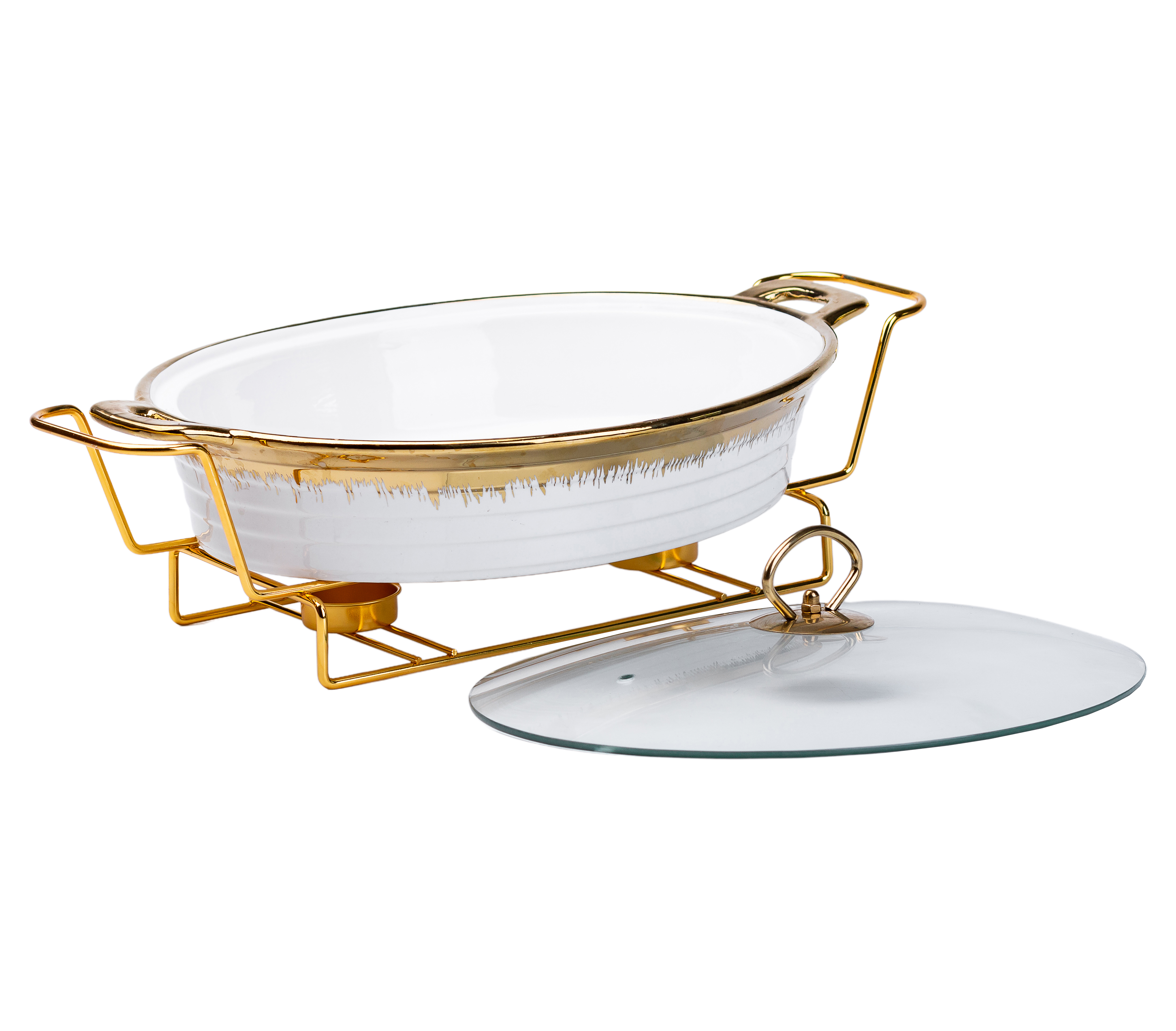 Мармитница фарфоровая 2 л овальная на подставке с подогревом, белый Мармитница фарфоровая 2 л овальная на подставке с подогревом, белый