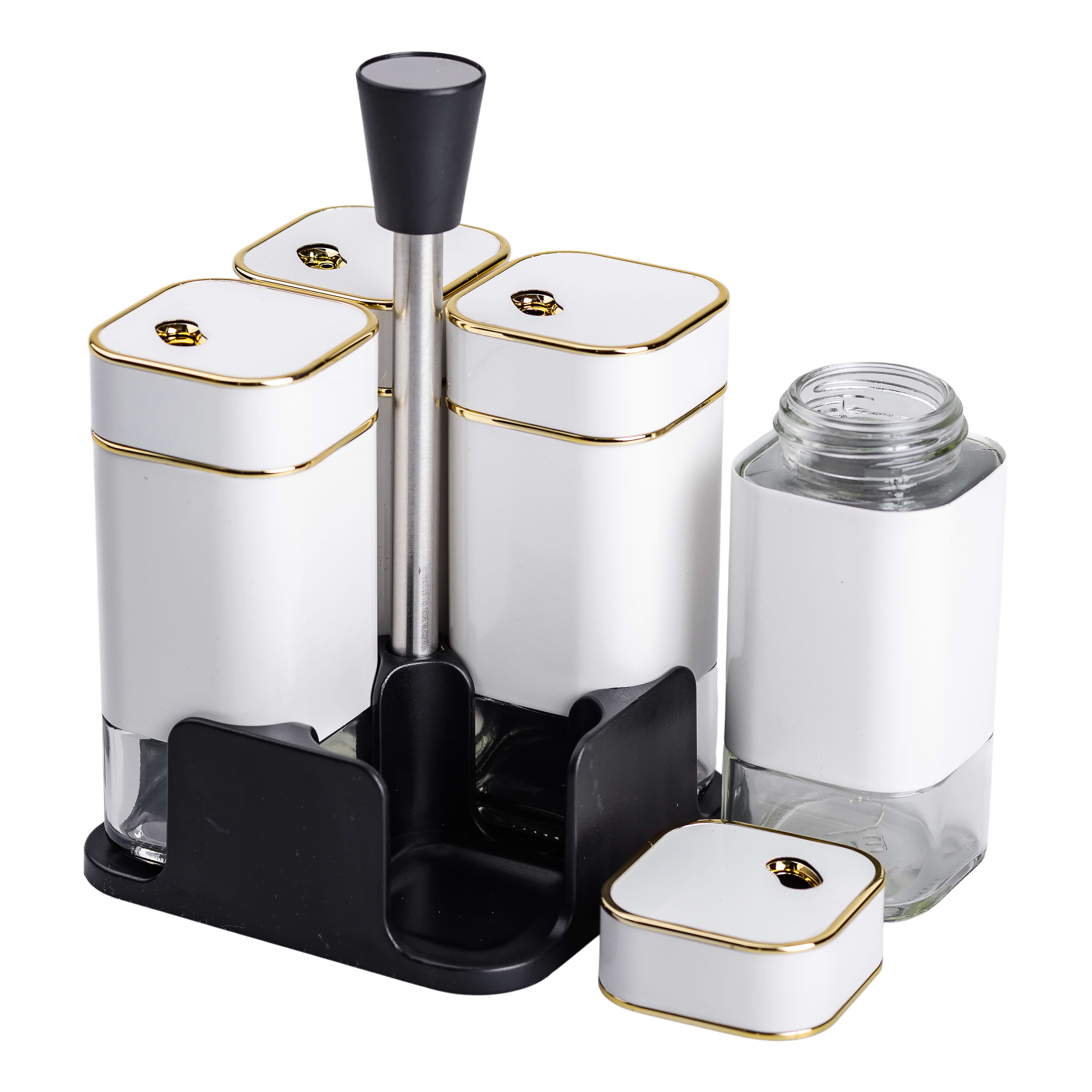 Набір ємностей для спецій на підставці 4 шт по 120 мл, білий Набір ємностей для спецій на підставці 4 шт по 120 мл, білий