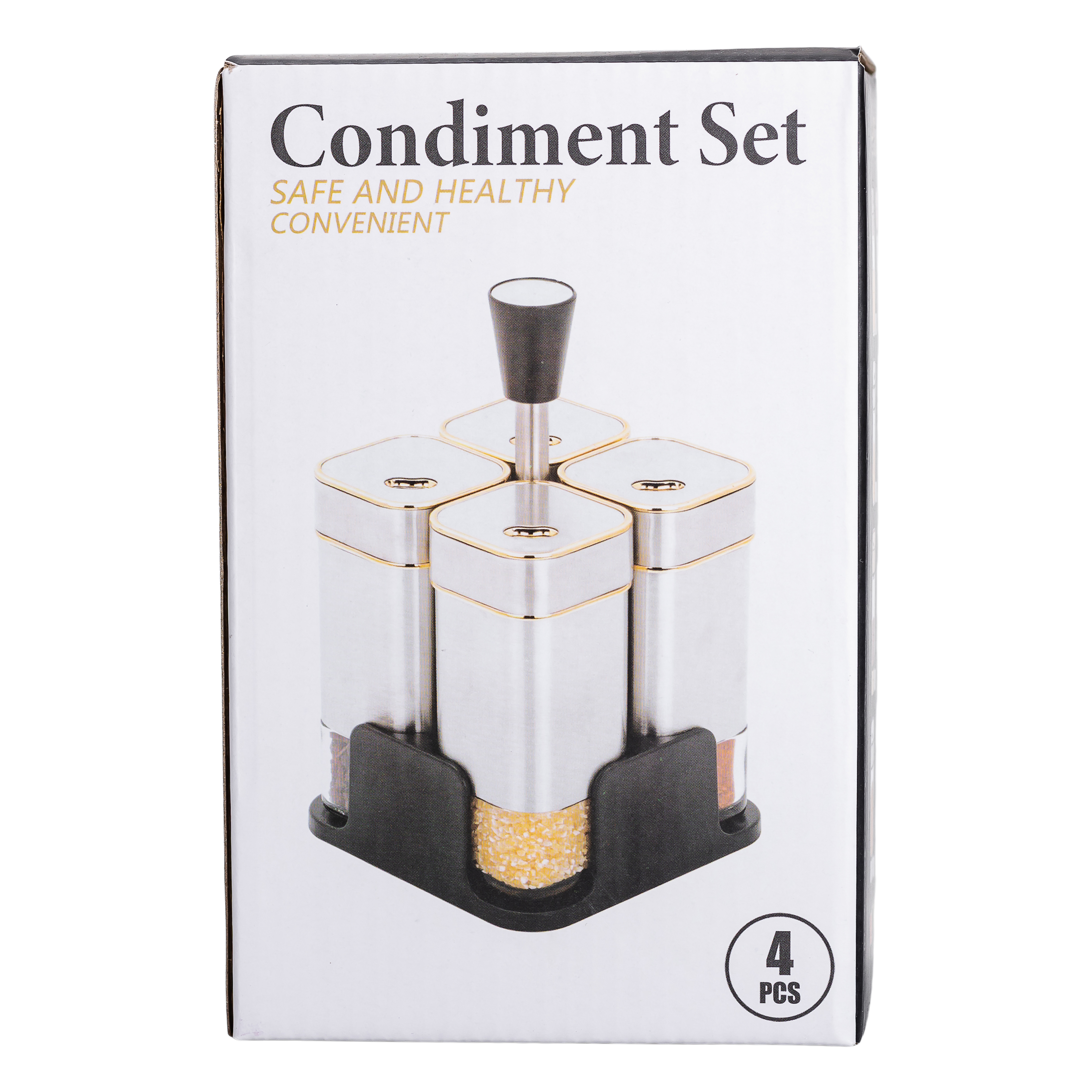 Набір ємностей для спецій на підставці 4 шт по 120 мл, хром Набір ємностей для спецій на підставці 4 шт по 120 мл, хром