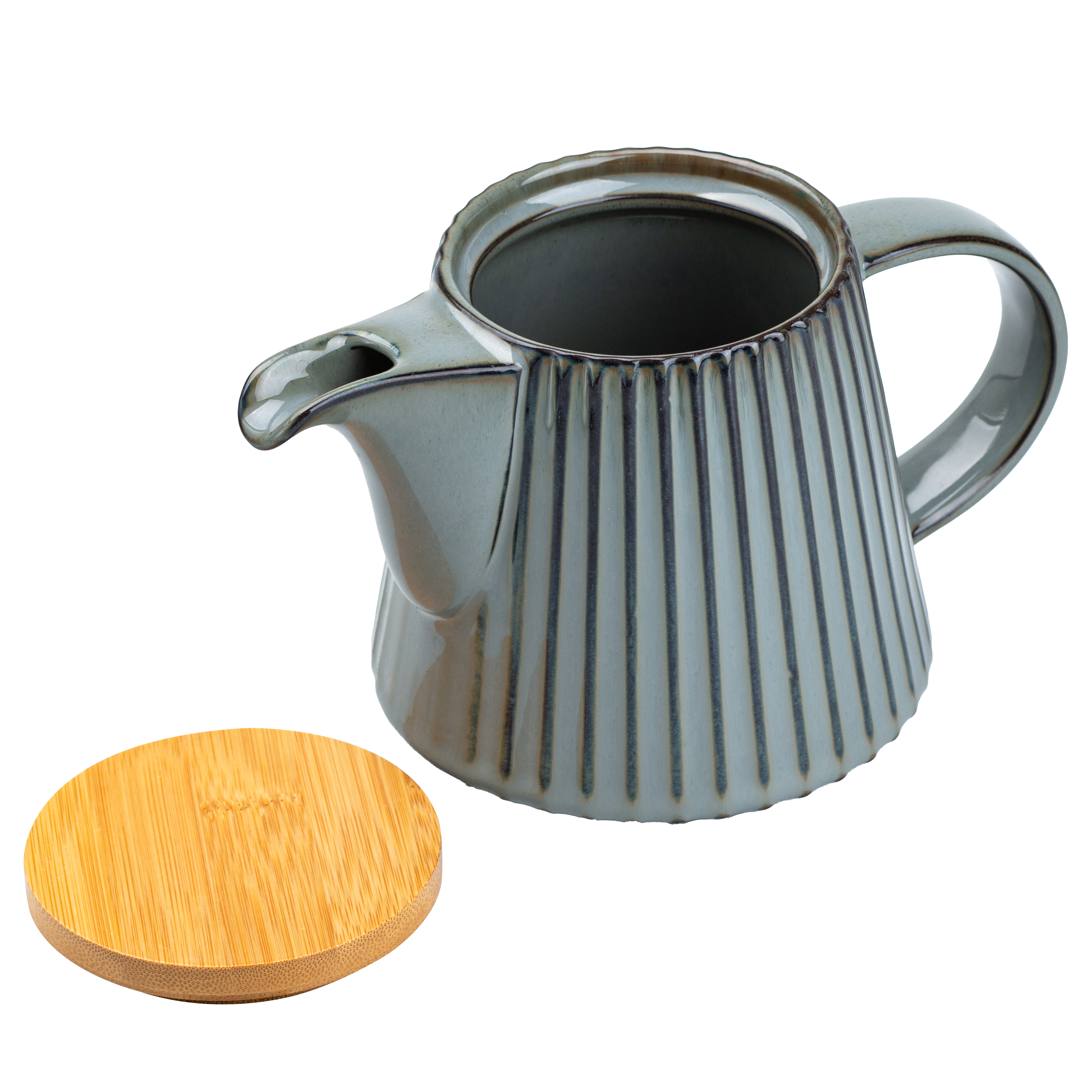 Чайник заварочный фарфоровый с бамбуковой крышкой 850 мл, серый Чайник заварочный фарфоровый с бамбуковой крышкой 850 мл, серый